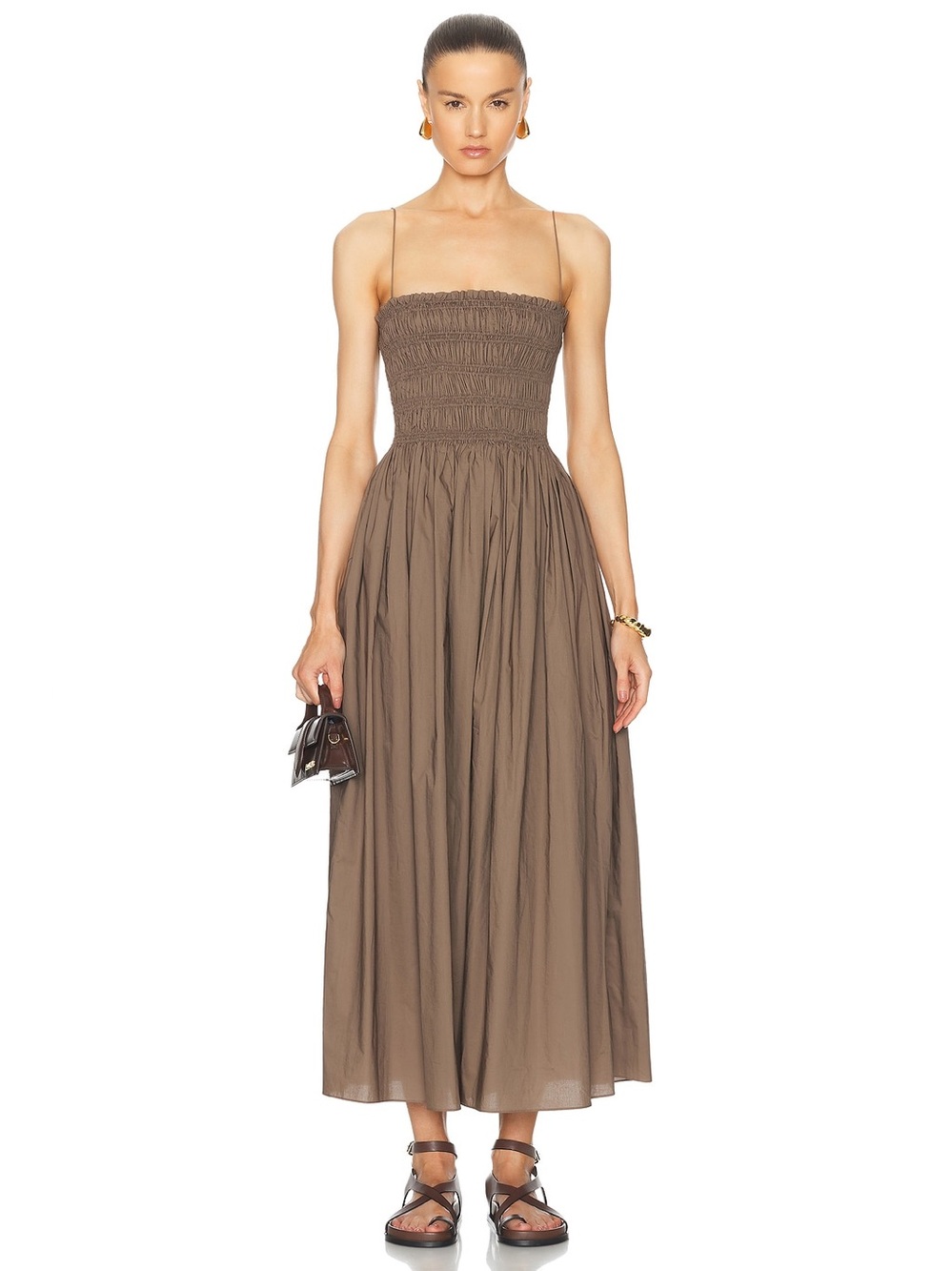 Matteau Shirred Bodice Cotton Midi Dress in Birch (US 10)